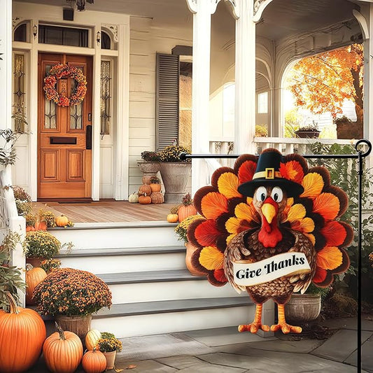 Thanksgiving Garden Flags 12x18 Inch Double Sided, Fall Turkey Yard Flags for Outside, Farmhouse Front Porch Outdoor Autumn Decor Holiday All Seasons Decoration