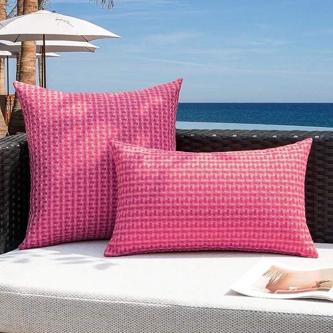 Kevin Textile Outdoor Waterproof Throw Pillow Covers Pack of 2 Valentines Day Decorative Cushion Covers for Garden Patio Tent Balcony Bench Couch Sofa 20x20 Inch, Hot Pink