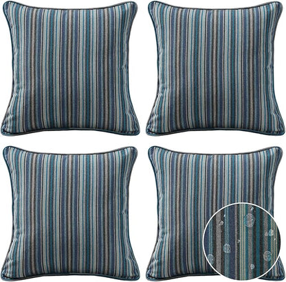 Sunbrella Decorative Outdoor Water Repellent Throw Pillows with Inserts, Set of 4, 18" x18" Pillows for Patio, Backyard, Bed, Couch, and Patio Furniture, Troupe Dock