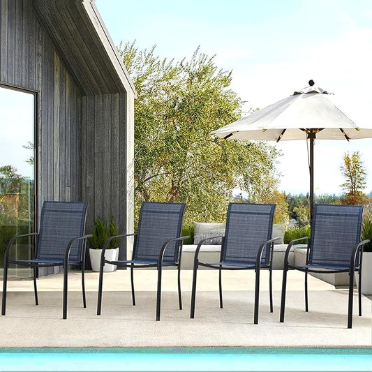 Patio Chairs Set of 6, Outdoor Dining Chairs with Breathable Textilene Fabric, Stackable Patio Chairs for Lawn, Garden, Backyard, Poolside, Dark Blue