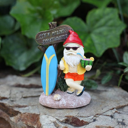 Surfing Dwarf，Gnome Garden Decorations Resin Statue Outdoor Statue Lawn Yard Balcony Porch Home Decorations Garden Decor