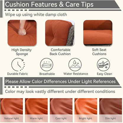 Patio Conversation Set 5-PCS Wicker Outdoor Furniture Conversation Set with 3-Seat Sofa, 2 Armchair, 2 Ottoman Patio Rattan Wicker Sectional Sofa Set with Olefin Cushion, Orange
