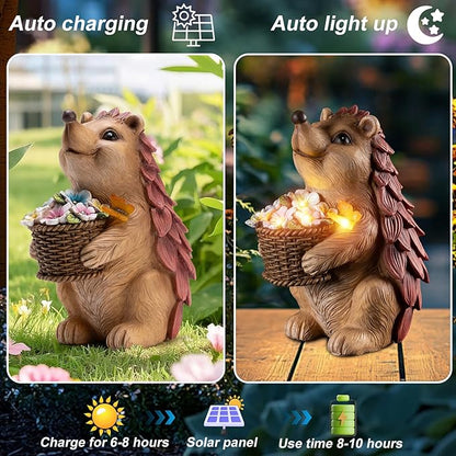 Frog Garden Statue with Solar Lantern (Hedgehog)