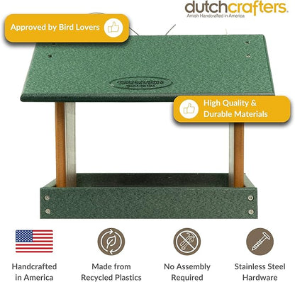 DutchCrafters Poly Hanging Hopper Bird Feeder, Large Hanging Bird Feeder for Outside, Outdoors - Amish American Made (Turf Green & Cedar)