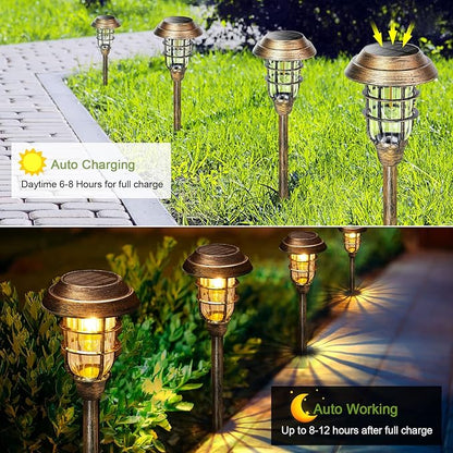 LETMY Solar Outdoor Lights, 8 Pack Bright Solar Pathway Lights Outdoor Waterproof, Up to 12 Hrs Auto On/Off Solar Garden Lights Outdoor Solar Lights for Yard Patio Walkway Driveway Pathway - Bronze