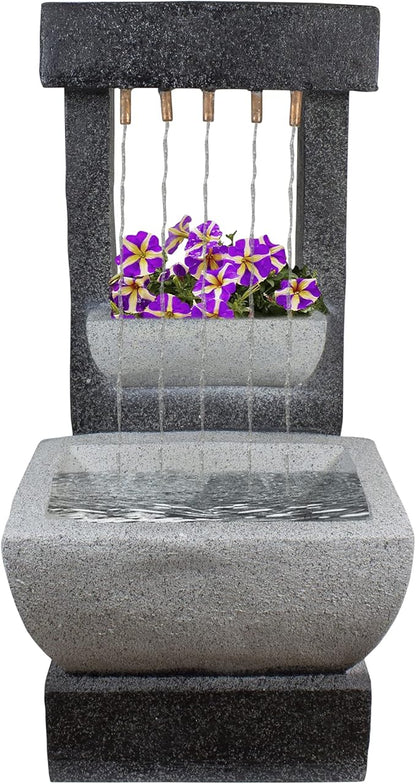 LED Lighted Rainfall Outdoor Water Fountain with Planter - 26"