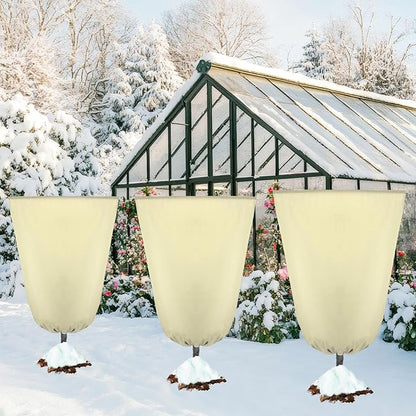 4 Pcs Plant Covers Freeze Protection 35.4" x 59" Winter Frost Blankets for Outdoor Plants with Zipper Drawstring Frost Cloth Freeze Covers Warm Shrub Jacket for Fruit Tree Potted(Beige)