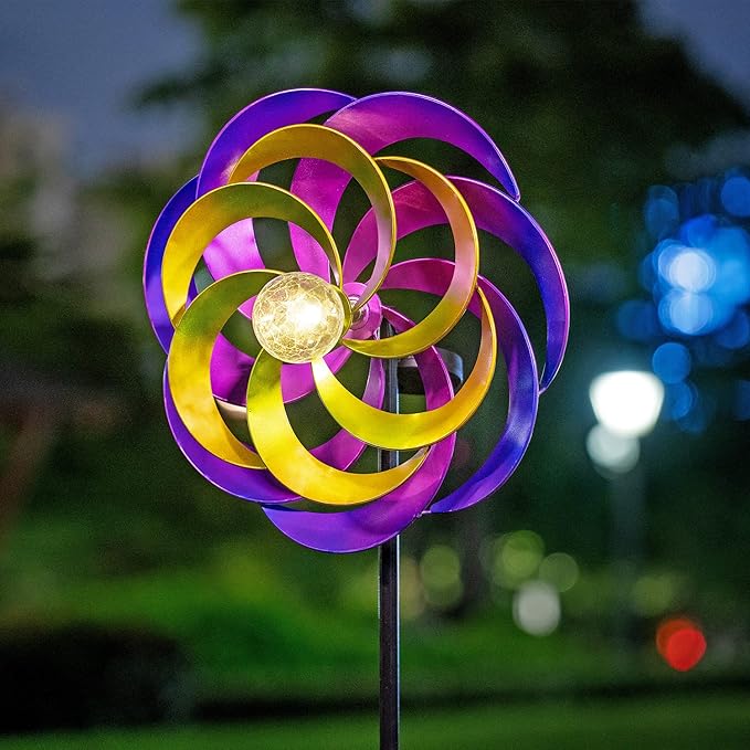 57 Inch Solar Wind Spinners with Metal Garden Stake, Outdoor Wind Catcher with Solar Powered Glass Ball for Yard Patio Lawn Garden Decorations
