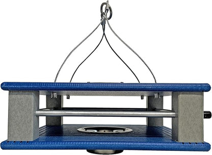 DutchCrafters Poly Gilbertson Large Covered Blue Bird Feeders for Outdoors Hanging, Bluebird Feeder for Mealworms - Amish USA Made (Bright Blue & Light Gray)