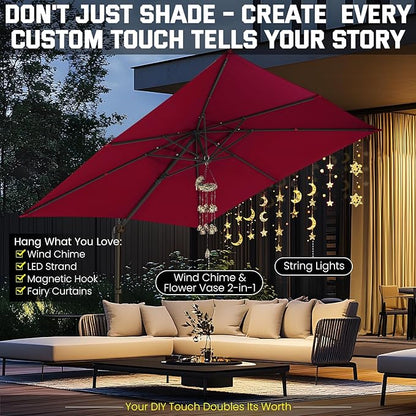 Hotime 10ft Patio Umbrella Outdoor Patio Height adjustable and Windproof, Heavy Duty Aluminum Square Offset Patio Umbrella Cantilever Pool Umbrella with 360°Rotation for Garden Deck Pool, Wine Red