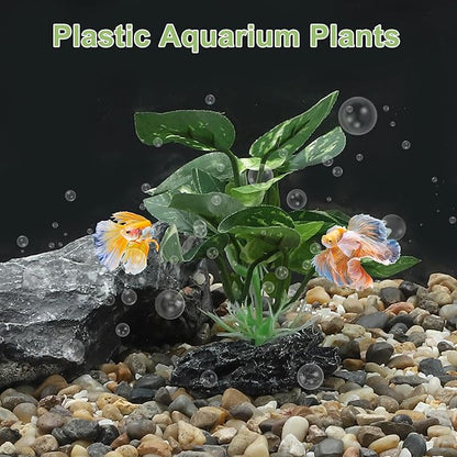 Aquarium Plastic Plants, Silk Aquarium Plants, Silk Plants for Betta Fish Tank, Plant Decor for Aquarium, Dark Green, Pointed Leaves, 4.7" Tall