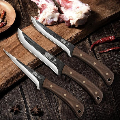 HOSHANHO Butcher Knife Set 3-Piece, Super Sharp Hand Forged Fillet Knife & Dividing Knives & Paring Knives Set, Upgraded High Carbon Stainless Steel Meat Cutting for Home, Outdoor