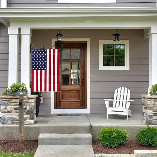 TOPFLAGS American Garden Flag with Wall Garden Flag Hanger Garden Flags Banner Hanger for Wall Outside Yard Small 12x18 Inch