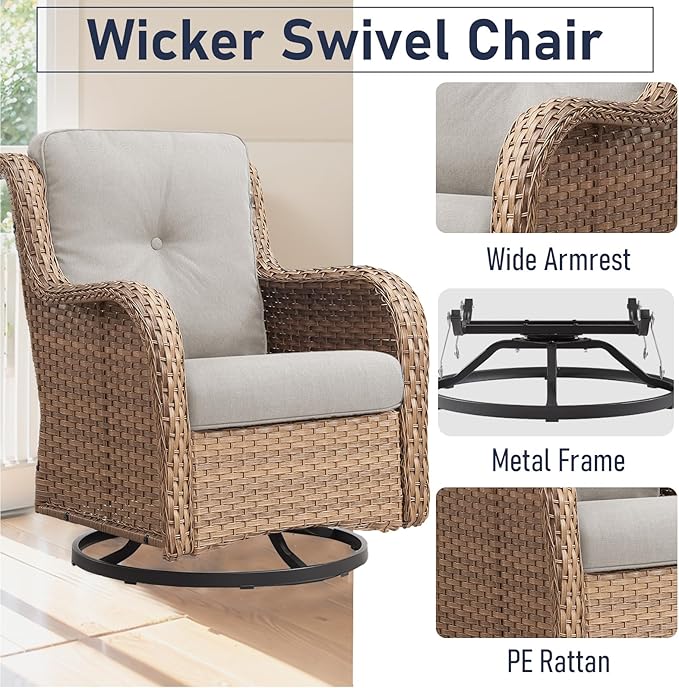 Swivel Rocker Patio Chairs：8 Pieces Patio Swivel Rocker Chairs with Wicker Armrests Patio Swivel Rocking Chair Outdoor Swivel Rocker Patio Chair