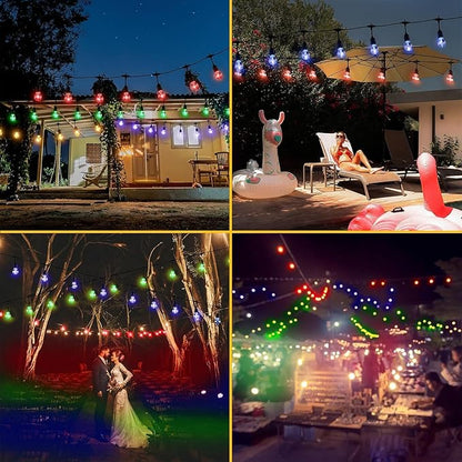 Auroraworld 144FT Solar RGB String Lights Outdoor, Dimmable Waterproof LED Patio Lights with Remote, 45 Shatterproof Edison Bulbs for Garden Cafe Party Decor