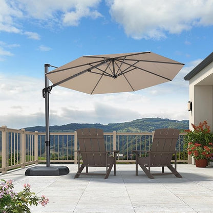 PURPLE LEAF 10 Feet Patio Umbrella Outdoor Cantilever Round Umbrella Aluminum Offset Umbrella with 360-degree Rotation for Garden Deck Pool Patio, Beige