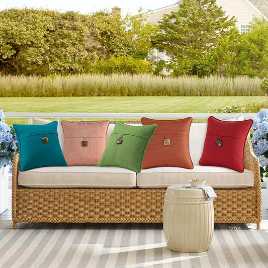 Outdoor Decorative Pillows with Coconut Button Pack of 4, 16" x 16" Outdoor Pillow Set for Couch Bed Throw Patio Sofa, Grass Green