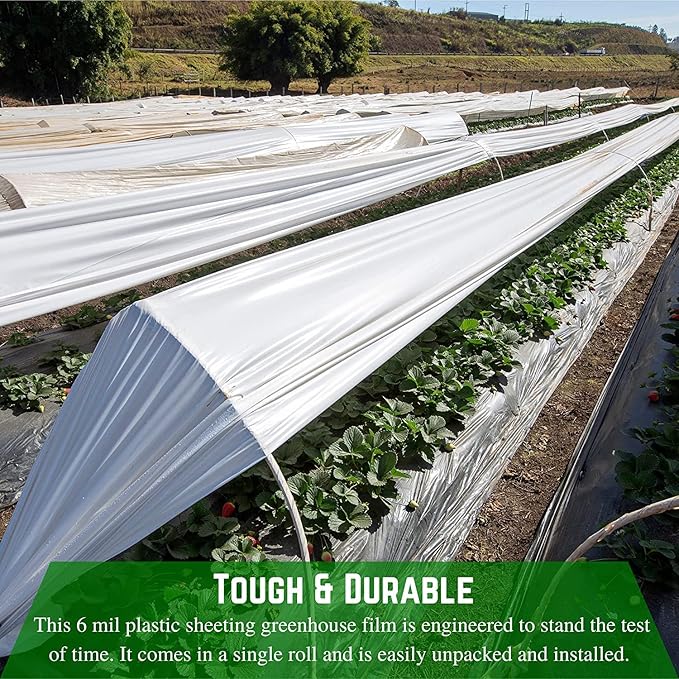 Farm Plastic Supply - White Greenhouse Plastic Sheeting - 6 mil - (32' x 40') - 4 Year UV Resistant Poly Greenhouse Film, 55% Light Transmission Hoop House Cover for Gardening, Agriculture