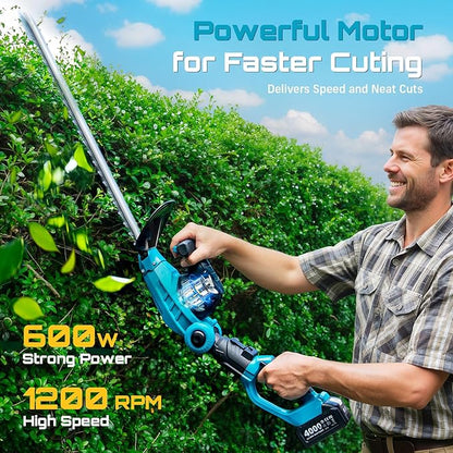 SEESII Pole & Cordless Hedge Trimmer 2-in-1: Electric Bush Trimmer with 20" Dual-Action Blade - 2 Pcs 4.0Ah Batteries, Telescopic Pole, Adjustable Rotating Head, Handheld Hedge Cutter for Tree Shrubs