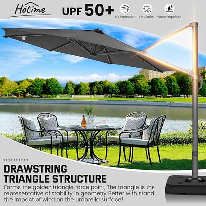 Hotime 10ft Patio Umbrella Outdoor Patio Windproof and Height adjustable, Heavy Duty Aluminum Round Offset Patio Umbrella Cantilever Pool Umbrella with 360°Rotation for Garden Deck Pool, Gray