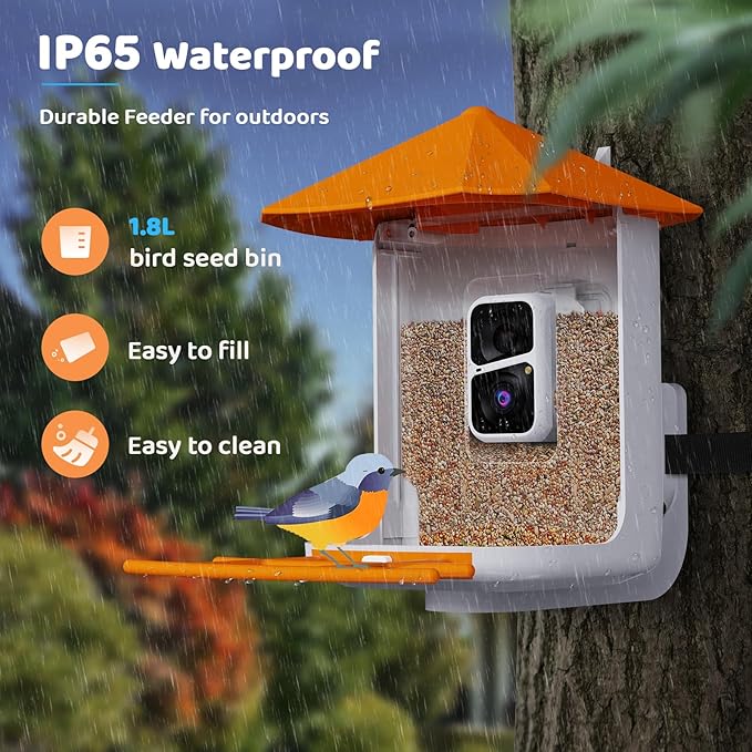 Smart Bird Feeder with Camera - 2K HD Live View & Auto Capture, AI Bird Identification, Solar Powered with 64GB SD Card, Real-Time Alerts, 5 DIY Accessories for Birds Lovers