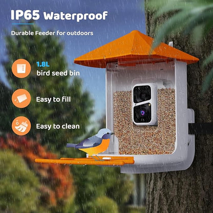 Smart Bird Feeder with Camera - 2K HD Live View & Auto Capture, AI Bird Identification, Solar Powered with 64GB SD Card, Real-Time Alerts, 5 DIY Accessories for Birds Lovers