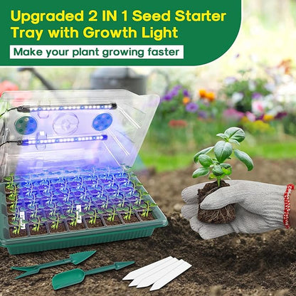 BlumWay Seed Starter Tray with Grow Light,2 Pack 80 Cells Seedling Tray Kit with Humidity Dome/Indoor Plant Starter Kit, Adjustable Brightness Plant Germination Trays
