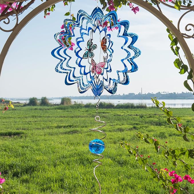 Butterfly Wind Spinner - 12inch Laser-Cut Stainless Steel Wind Spinners | 3D Kinetic Garden Decoration & Yard Art for Outdoor | Butterfly Gifts for Women, Mother, Wife, Grandma & Holidays