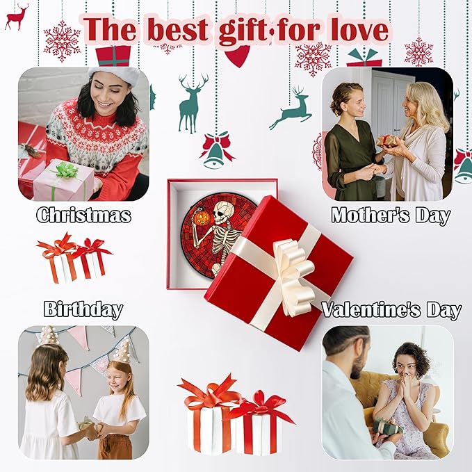 Stained Glass Window Hanging - Halloween Decorations Skeleton Pumpkin Suncatcher for Doors Garden Indoor Spooky Funny Sun Catchers Gothic Decor Horror Gifts for Women Men Friend 6.3 in