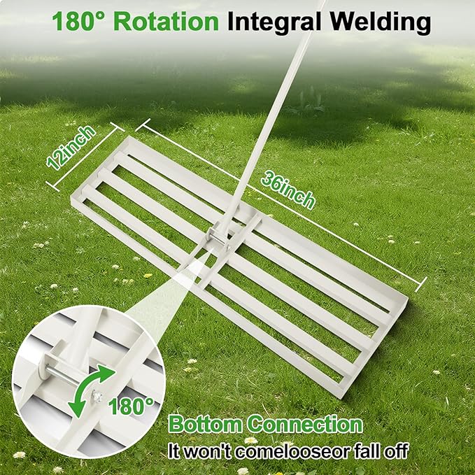 36"x12" Lawn Leveling Rake Heavy-Duty Galvanized Steel Lawn Leveler with an Adjustable 78'' Extra Long Handle Lawn Leveling Tool for Yard,Backyard,Garden,Golf,Farm,Pasture (36"x12")