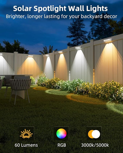 Solar Fence Lights Outdoor, 8 Pack, 9 Fixed Colors ＆ Color Changing LED Light Solar Powered Waterproof IP65 Dusk-to-Dawn Vinyl Fence Lights for Patio, Railing, Pool, Porch, Backyard, Wall