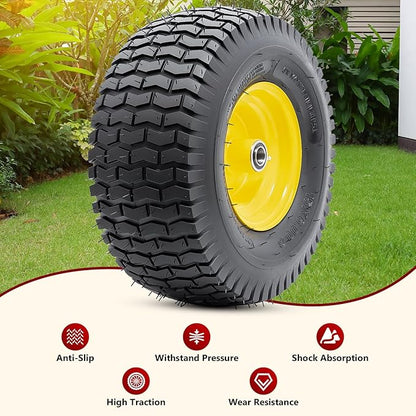 15x6.00-6 Tire and Wheel, 15-Inch Replacement Pneumatic Tires with 3/4" Bearings Compatible with Hand Truck, Wheelbarrow, Wagon, Gorilla Carts Tires (Yellow, 2PCS) P-103