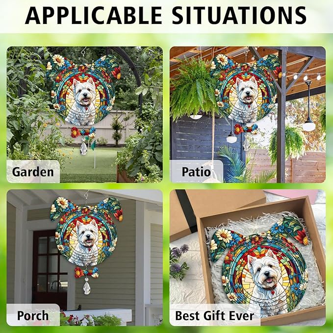 West Highland Dog Ears Wind Spinner, West Highland Wind Spinner Hanging for Yard and Garden V02