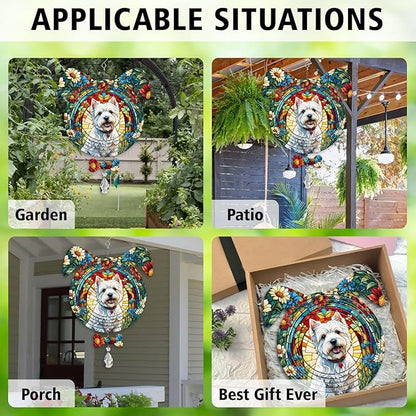 West Highland Dog Ears Wind Spinner, West Highland Wind Spinner Hanging for Yard and Garden V02