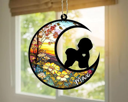 Personalized Dog Memorial, Custom Name Bichon Frise Dog Christmas Ornament with Name, Custom Breeds, Pet Loss Light Catcher, Gifts for Lovers Loss of Pet Sympathy on Mothers Day Christmas