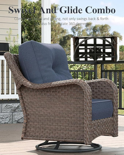 LayinSun 5 Piece Wicker Outdoor Furniture Set with 6-inch Comfy Cushions, High Back Patio Furniture Set with Swivel Rocking Chairs and Side Table
