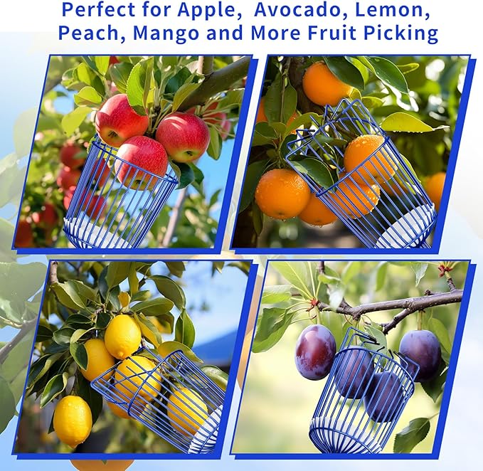 Fruit Picker Pole with Basket Segmented Fruit Picker Pole Tool for Apple Avocado Cherry Lemon Mango Orange Peach Picking(40-160")