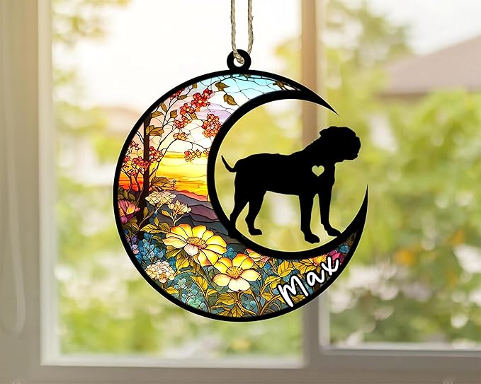Personalized Dog Memorial, Custom Name American Bulldog Dog Christmas Ornament with Name, Custom Breeds, Pet Loss Light Catcher, Gifts for Lovers Loss of Pet Sympathy on Mothers Day Christmas
