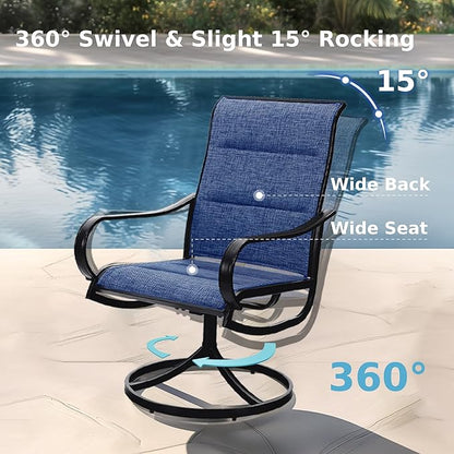 MFSTUDIO Outdoor Swivel Patio Dining Chairs Set of 6, High Back Padded Textilene Patio Chairs for Balcony, Backyad, Deck, Garden (Padded Navy Fabric,Black Frame)