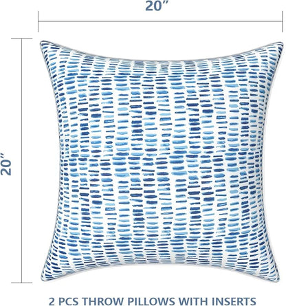 LVTXIII Outdoor Throw Pillows 20x20 Patio Waterproof Square Pillows with Piping Fade Resistant Accent Pillow for Spring Summer Garden Decoration, Set of 2, Pebble Blue