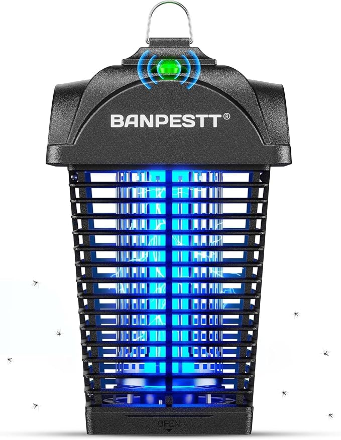 BANPESTT Bug Zapper Outdoor, Mosquito Zapper with Dusk-to-Dawn Light Sensor, Waterproof Fly Zapper, Electric Mosquito Killer for Garden, Patio, Balcony, Courtyard(Black