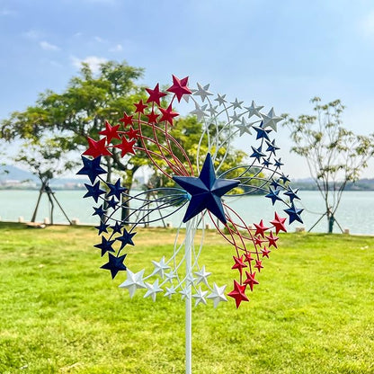 47.3” Red White & Blue Patriotic Wind Spinner – Star Design American Flag Spinner Outdoor – Metal Garden Spinners for Yard, Lawn & Patio Decor