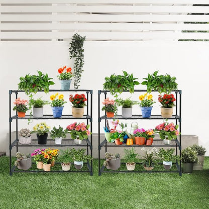 EAGLE PEAK Greenhouse Shelving Staging Double 4 Tier, Outdoor/Indoor Plant Shelves, 35"x12"x42", Green