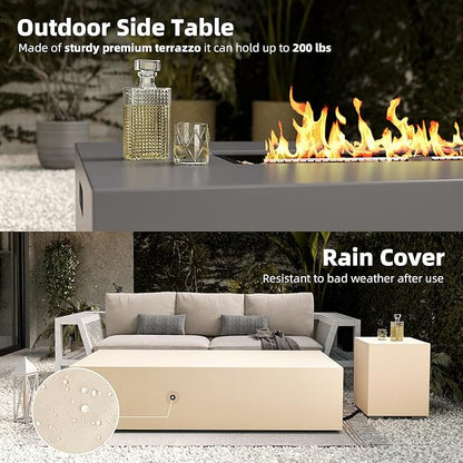 UPHA 56-inch Outdoor Propane Gas Fire Pit Table 50000 BTU Concrete Round FirePit for Outside Patio with Propane Tank Cover, Lava Rocks, Rain Cover, Grey