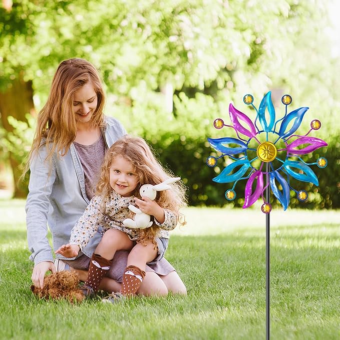 Wind Spinner Outdoor, Metal Windmill Garden Decorations, Kinetic Wind Spinners Colorful Wind Sculpture Yard Art for Garden Patio Lawn Decor (1PC Single Turn B)