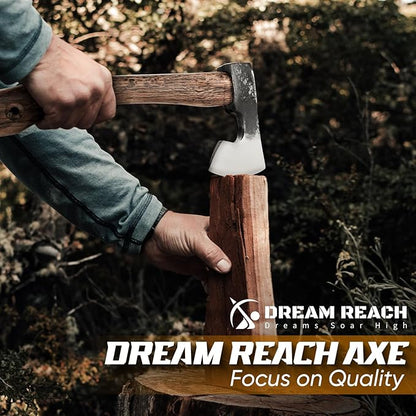 Dream Reach 14.5"" Camping Hatchet with Sheath, Bushcraft Axe with Carbonized Handle, Hand Forged Carving Axe, Splitting Hatchet for Chopping Wood, Gardening, Black