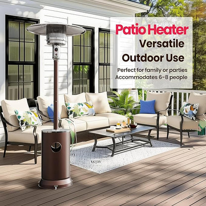 PAMAPIC 48000 BTU Patio Heater with high-strength waterproof cover, Propane Heater for Outdoor Use 2 in 1 Table Design, Double-Layer Stainless Steel Burner,Residential, Gray (Brown)