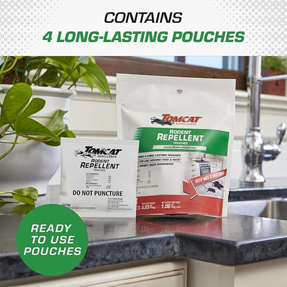 Tomcat Repellents Rodent Repellent Pouches, Ready-to-Use, Inside Rodent Prevention with Essential Oils, 4.23 oz., 4-Pack