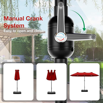 Joyside 15FT Large Patio Umbrella with Base Included, Outdoor Double Sided Umbrella, Rectangle Umbrella with Crank Handle, 12 Sturdy Ribs for Deck, Porch and Pool