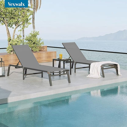 Pool Lounge Chairs Set of 2, Foldable Aluminum Chaise Lounge Outdoor with 5 Positions Recliner - Free Assembly - Patio Chaise Lounge Chair for Poolside, Beach, Yard (Darkgray, 2 Pack)